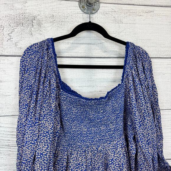 Free People Women's Blue Brittnee Print Smocked Back Peplum Top Size XL - Picture 8 of 8